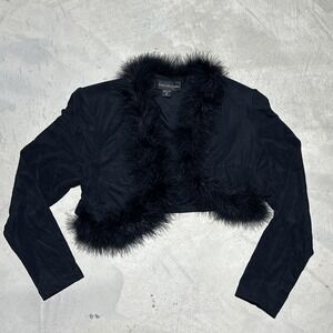 VTG Scott McClintock Cropled Fur Blazer Womens 10 Black Formal Goth Shall L/S